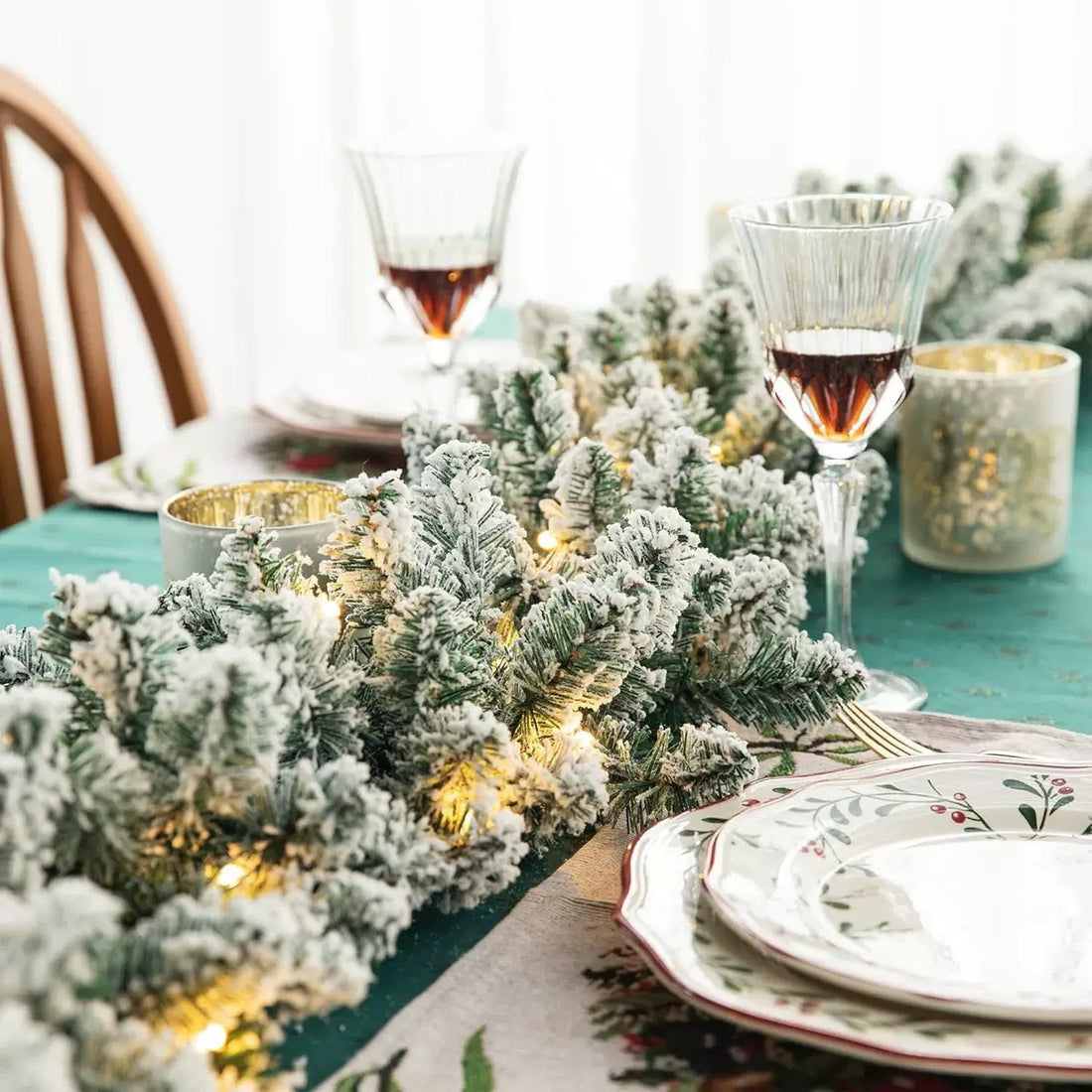 Christmas Snow Flocked Pine Needles Light Artificial Garland