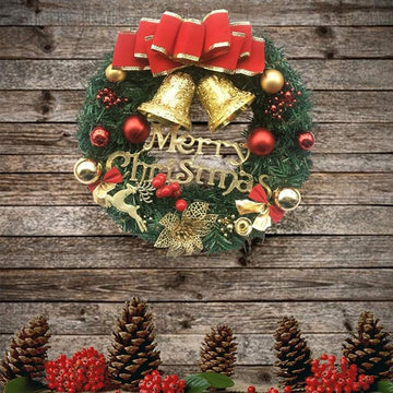 Merry Christmas Wreath with Red Bow & Double Bell