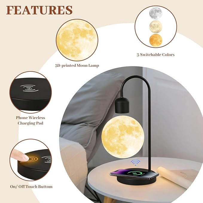 Floating Moon LED Lamp with Wireless Charger
