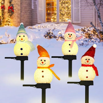 4pcs Christmas Outdoor Snowman Solar Garden Stake Light
