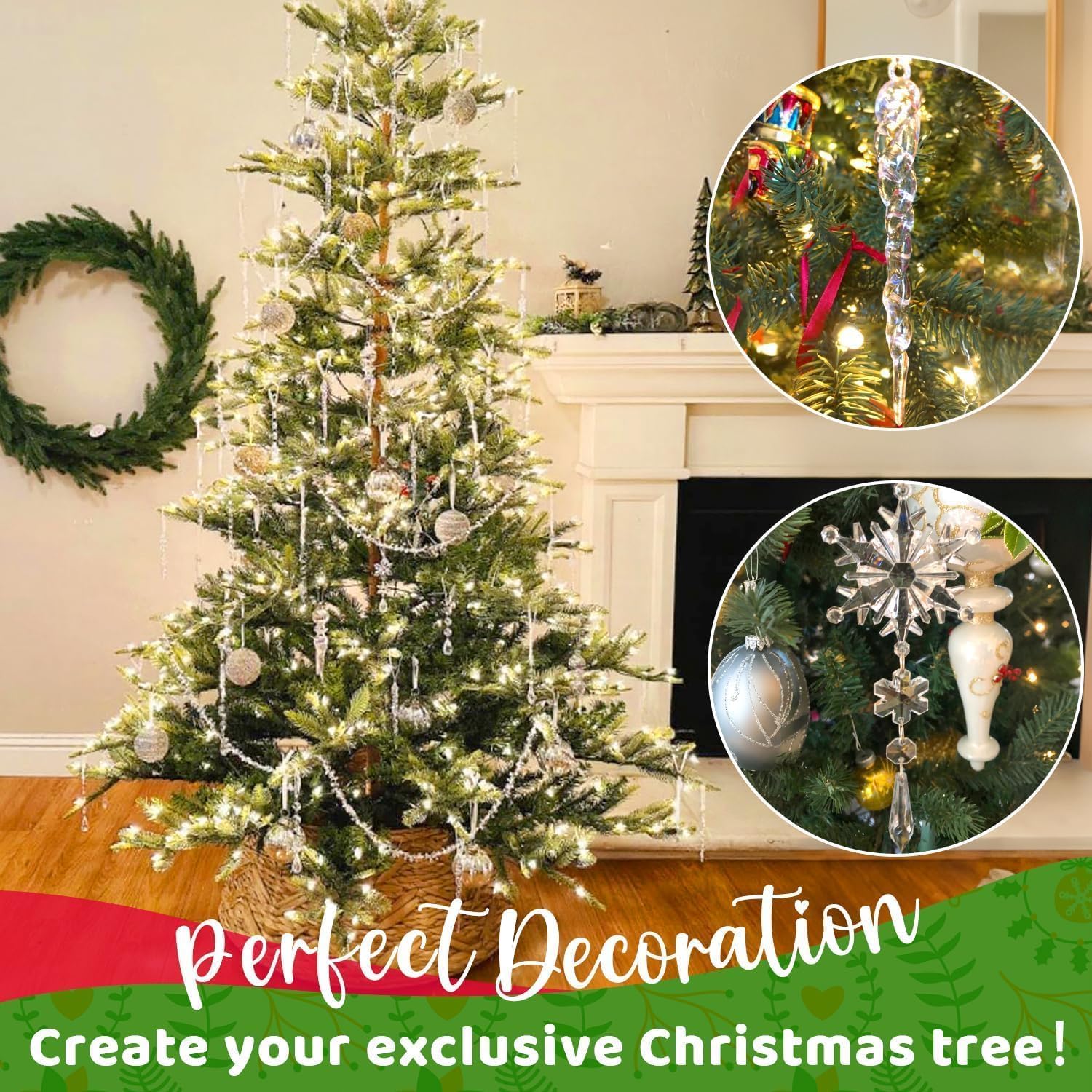 18Pcs Acrylic Snowflake Christmas Tree Ornament