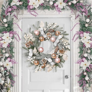 Christmas Light Wreath with Pink Glitter Ornaments