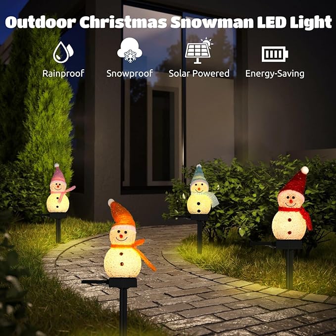 4pcs Christmas Outdoor Snowman Solar Garden Stake Light