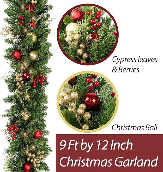 Christmas Gold and Red Two-Tone Ball Berry Lights Artificial Garland