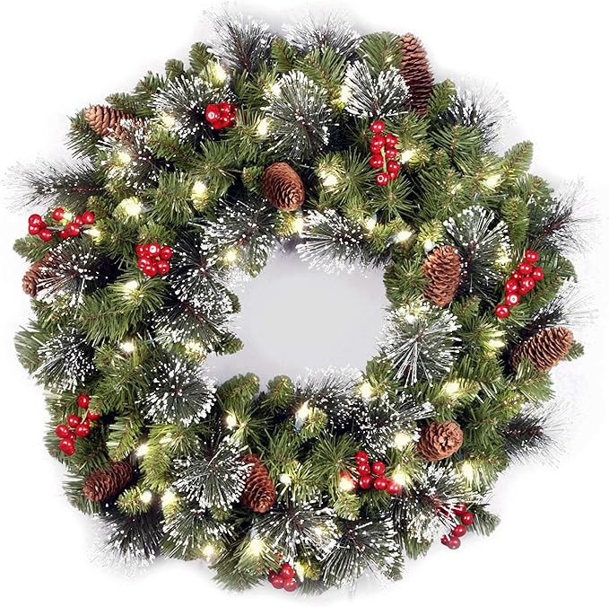 Christmas Light Artificial Wreath with Frosted Branches