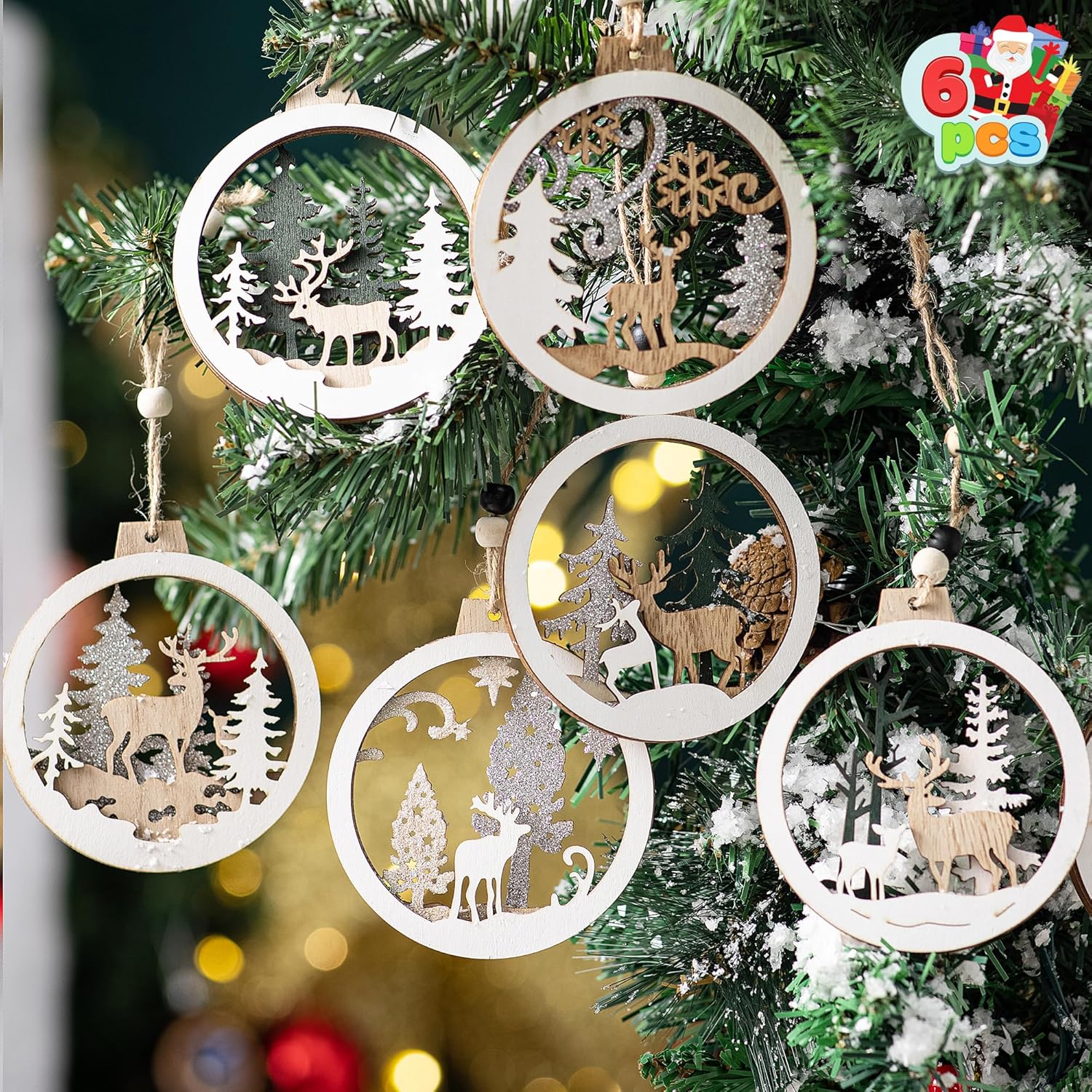 Christmas Wooden Farmhouse Rustic Reindeer Ornaments