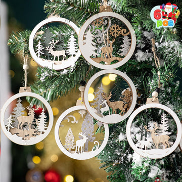 Christmas Wooden Farmhouse Rustic Reindeer Ornaments