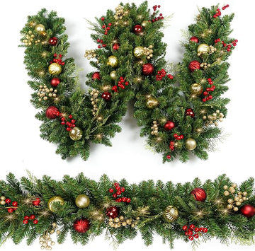 Christmas Gold and Red Two-Tone Ball Berry Lights Artificial Garland