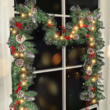 Christmas Pinecone Red Berry Lighted Artificial Garland
