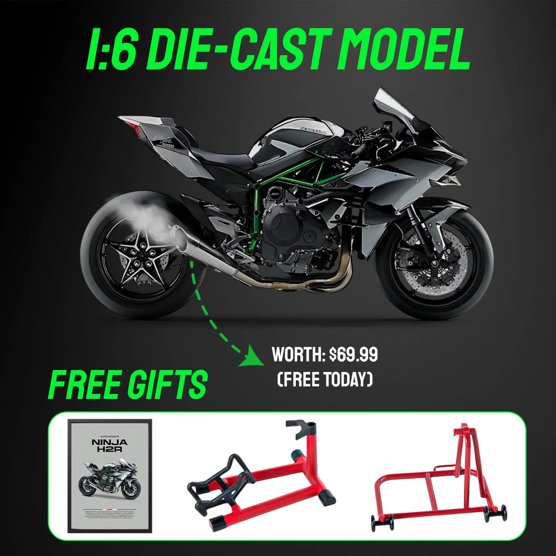 1:6 Scale Premium Ninja H2R Model with Realistic Sound & Smoke Effects