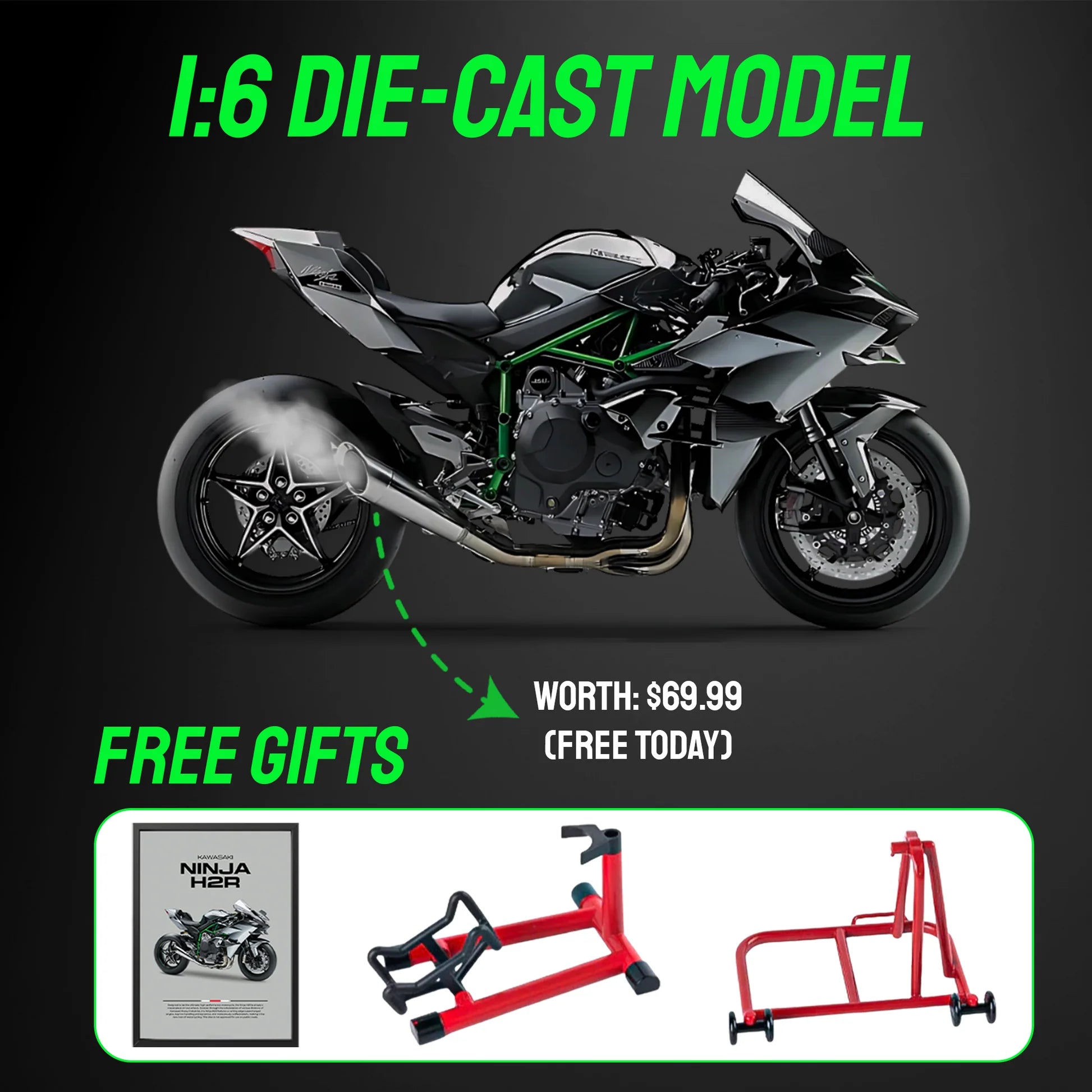 1:6 Scale Premium Ninja H2R Model with Realistic Sound & Smoke Effects