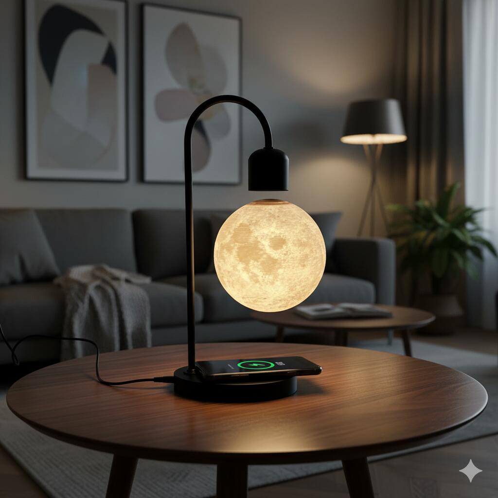 Floating Moon LED Lamp with Wireless Charger