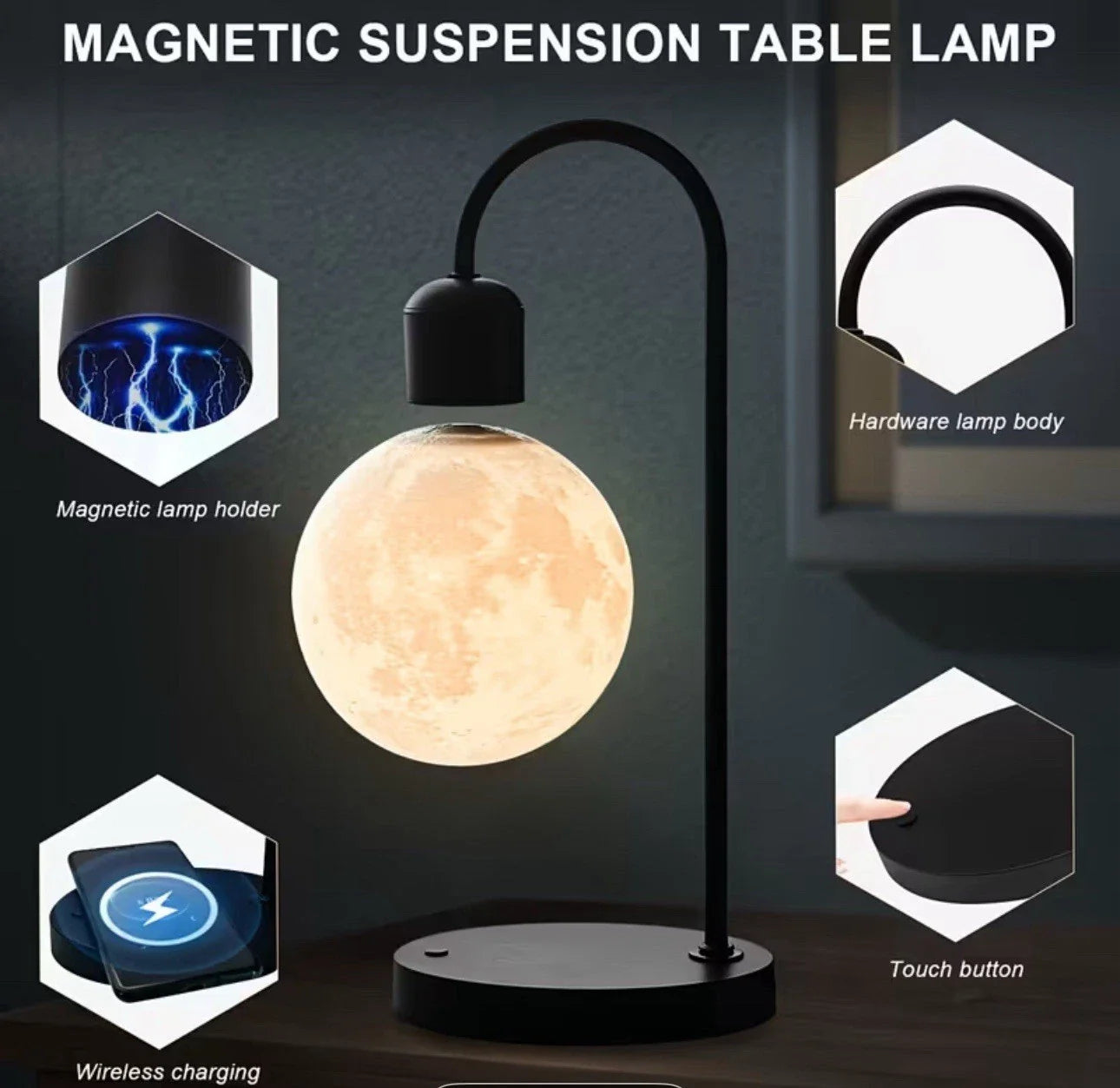 Floating Moon LED Lamp with Wireless Charger